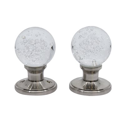 Door Knob Crystal Bubble Privacy Satin Nickel