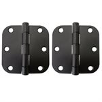 2PC Door Hinge 3in x 3in Round Corner 5 / 8in Black Steel