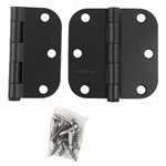 2PC Door Hinge 3in x 3in Round Corner 5 / 8in Black Steel