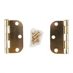 2PC Door Hinge 3in x 3in Round Corner 5 / 8in Brass Plated Steel