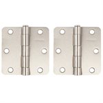 2PC Door Hinge 3in x 3in x 2mm Round Corner ¼in Brushed Nickel Steel