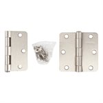 2PC Door Hinge 3in x 3in x 2mm Round Corner ¼in Brushed Nickel Steel