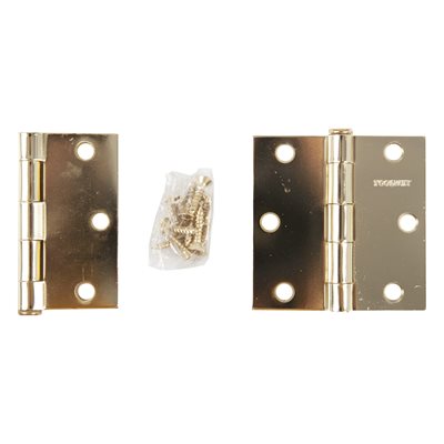 2PC Door Hinge 3in x 3in x 2mm Square Corner Brass Plated Steel