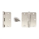 2PC Door Hinge 3 ½in x 3 ½in Round Corner ¼in Satin Nickel Steel