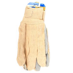 1dz. Cotton Canvas Gloves With Cow Split Leather Palm Knitted Cuff (OSFA)