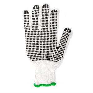 1dz. Knitted Poly / Cotton Gloves White With Black PVC Dots (L)