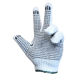 1dz. Knitted Poly / Cotton Gloves Unbleached With Black PVC Dots (L)