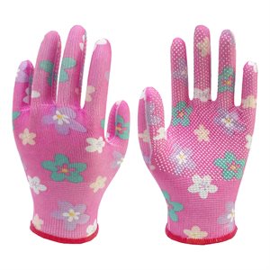 1dz. Knitted Polyester Garden Gloves Pink With PVC Dots (M)