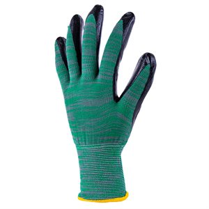 1dz. Knitted Polyester Gloves Green With Black Nitrile Palm (M)