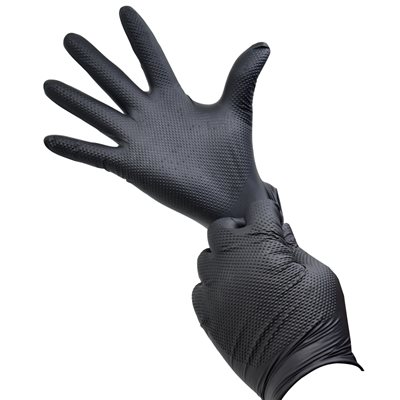 50PK Nitrile Gloves 8 Mil Black (L) Diamond Grip Latex Free Disposable