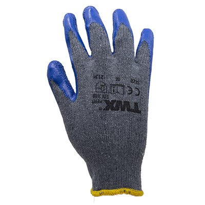 Gloves Winter Work Latex Coated Knitted Cotton Gray / Blue 12Pairs (M)