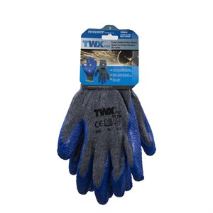 Gloves Winter Work Latex Coated Knitted Cotton Gray / Blue 12Pairs (XL)
