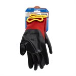 1dz. Knitted Polyester Gloves Red With Nitrile Black PU Palm (M)