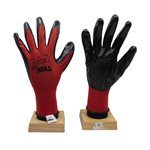 1dz. Knitted Polyester Gloves Red With Nitrile Black PU Palm (XL)