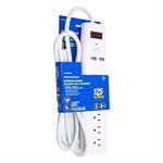 Surge Protector Power Bar 6ft 6-Outlet 2-USB 280-Joules White