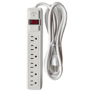 Surge Protector Power Bar 6FT 6 Outlet 280 Joules White