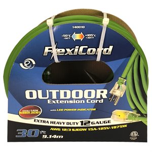 Extension Cord Outdoor SJEOW 12 / 3 1-Outlet Lighted 30ft Green