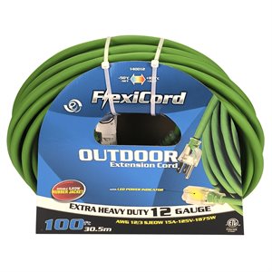 Extension Cord Outdoor SJEOW 12 / 3 1-Outlet Lighted 100ft Green