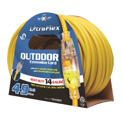 Extension Cord Outdoor SJTW 14 / 3 Single Tap Yellow 50ft