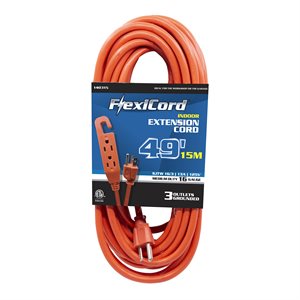 Extension Cord Indoor SJTW 16 / 3 3-Tap 50ft Orange
