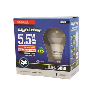 Bulb A19 LED Dimmable 5.5W Daylight 2pk