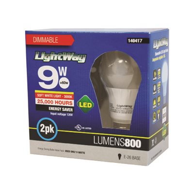 Bulb A19 LED Dimmable 9W Daylight 2pk