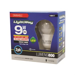 Bulb A19 LED Dimmable 9W Soft White 2pk