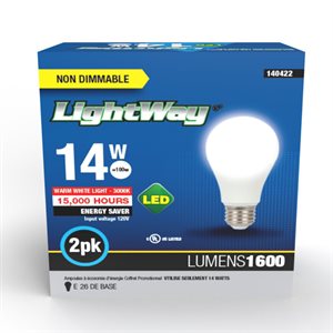 2PK Bulbs A19 LED Non-Dimmable E26 Base 14W Warm White