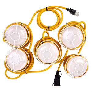 Industrial LED Worklight String Lights 5-Head 40W 49.5' 16 / 3