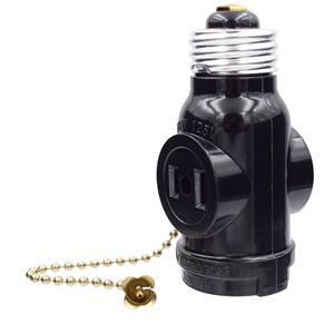 Pull-Chain Socket Adapter Medium Base Single-to-Twin Black