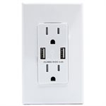 Decora Duplex Receptable With USB Port Type A T / R 15Amp White