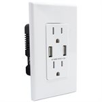 Decora Duplex Receptable With USB Port Type A T / R 15Amp White