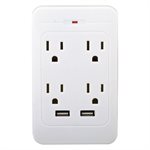 Surge Protector Grounded Wall Adapter 2-USB / 4-Outlet White
