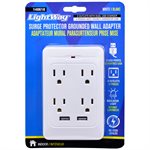 Adaptateur Mural Parasurtenseur Mise À Terre 2-USB / 4-Prises Blanc