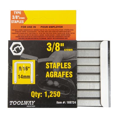 Les Agrafes T50 9 / 16po x 3 / 8po Couronne 20Ga 4 x 1250 / Pkg