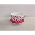 Tea Cup Planter and Saucer 9in Dot