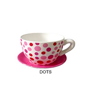 Tea Cup Planter and Saucer 10in Dot