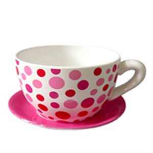 Tea Cup Planter and Saucer 10in Dot