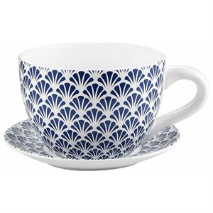 Tea Cup Planter & Saucer Blue Seashells 10in (25.4cm)