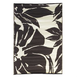 Outdoor Plastic Patio Rug Floral Abstract 5 x 7ft Black / Taupe
