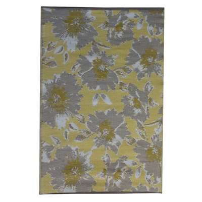 Outdoor Plastic Patio Rug Pema Floral 6 x 9ft Gold / Grey / White