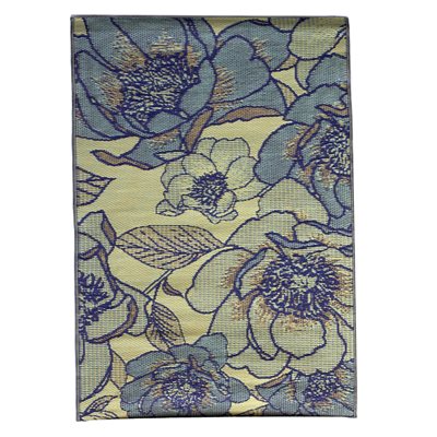 Outdoor Plastic Patio Rug Kassia Floral 6 x 9ft Blue / Ivory / Black / Green