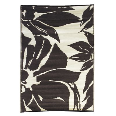 Outdoor Plastic Patio Rug Floral Abstract 9 x 12ft Black / Taupe