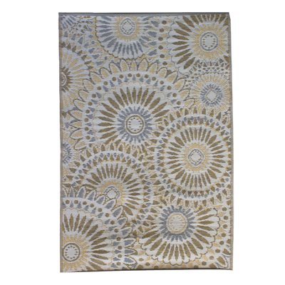 Outdoor Plastic Patio Rug Kaleidoscope 8 x 10ft Beige / Blue