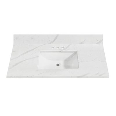 Eng. Marble Top Rectangle Undermount Sink 31in x 22in Wht / Gry