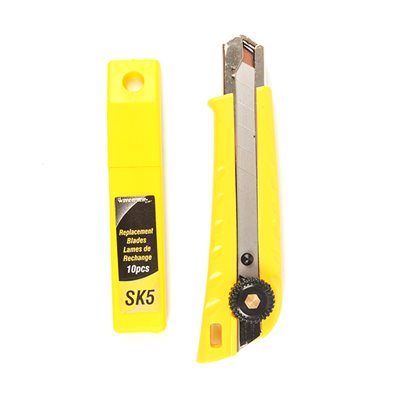 HD Utility Knife 18mm Snap-Off Blade + 10 Blades Yellow