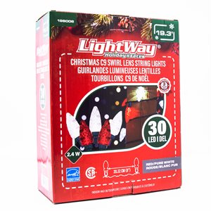 LED String Lights C9 Swirl 30 Red / Pure White 19.3'