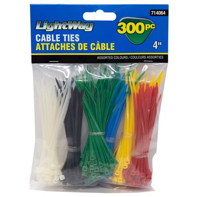 300PK Cable Ties 4in Assorted colors