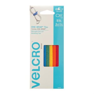 Velcro® One-Wrap Ties ½in X 8in Mulitcolour 5PC