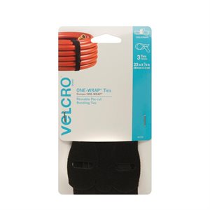 Velcro® One-Wrap Ties 7 / 8in x 23in Black 3PC